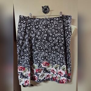 Christopher & Banks Black and White Floral A-Line Skirt
